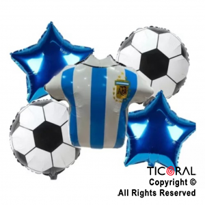 SET DE GLOBOS METALIZADO CAMISETA FUTBOL AFA ARGENTINA 5 UNIDADES X 1